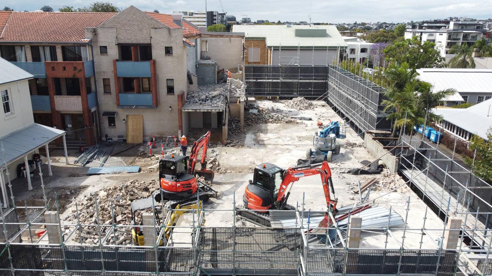 Aerial view of the Ramada Hotel structural demolition, Windsor